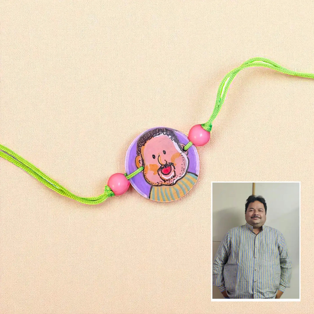 Photo Personalized Beaded Caricature Illustration Terracotta Rakhi