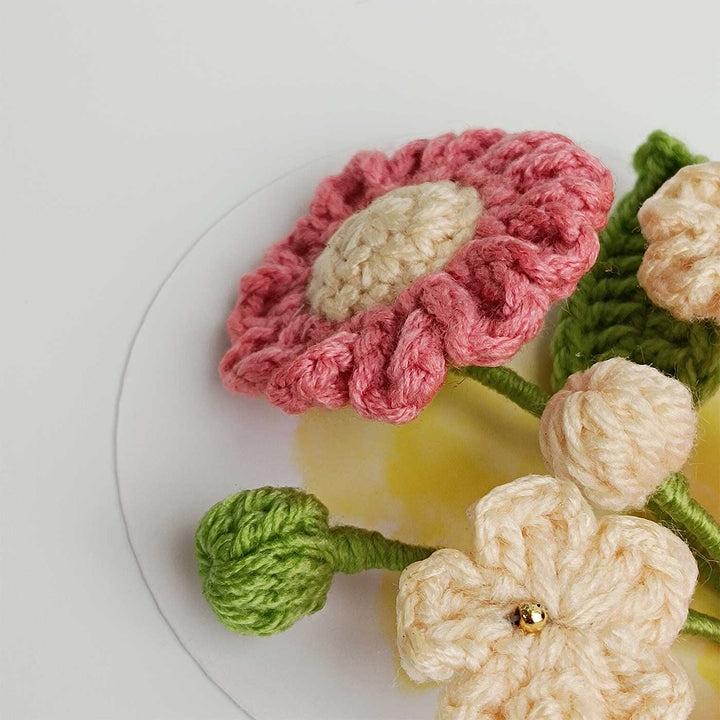 Handmade Crochet 3D Pink & Cream Floral Greeting Card