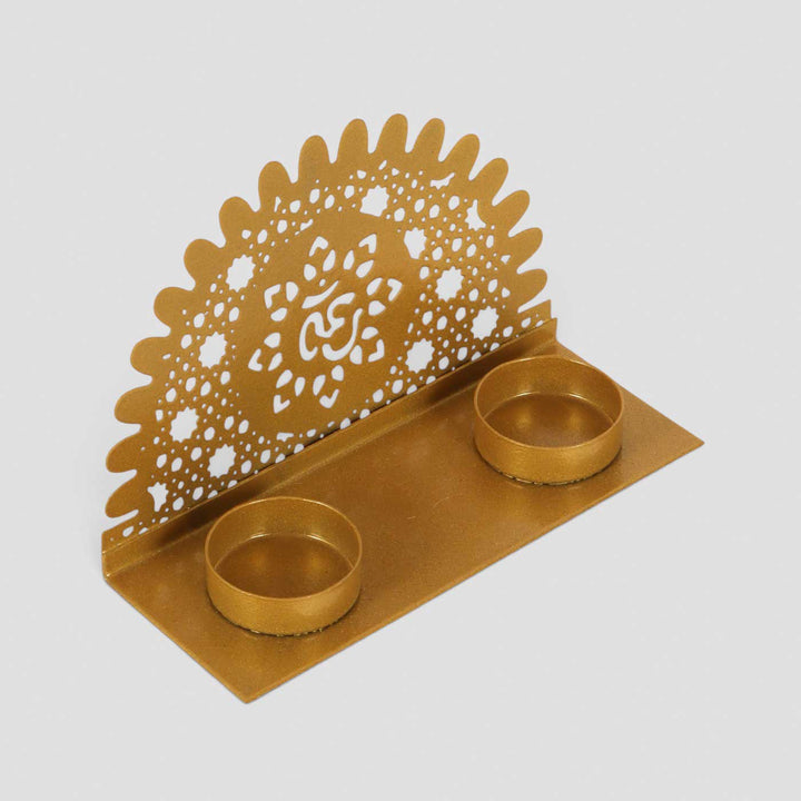 Handmade Om Motif Metal Tealight Holder For Pooja Room Decor