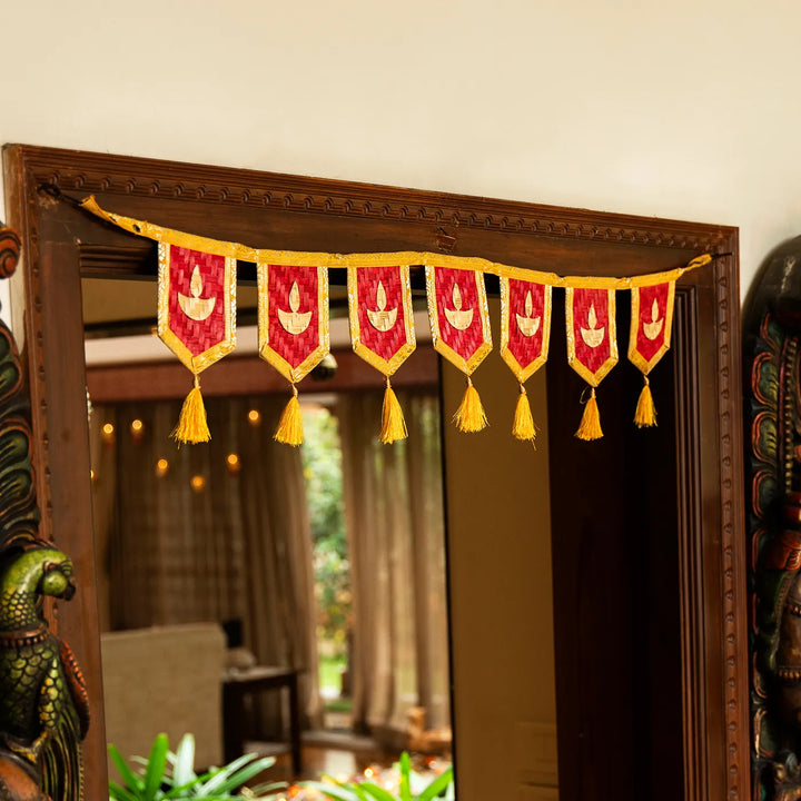 41 In | Red Diya Eco-Friendly Handmade Woven Bamboo Toran