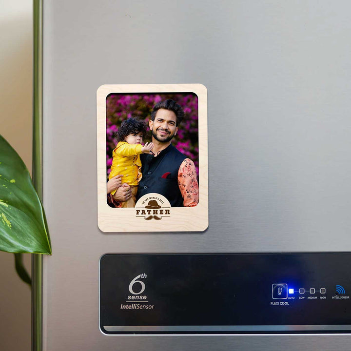 Photo Personalized Printed "Worlds Best Father" Wooden Fridge Magnet
