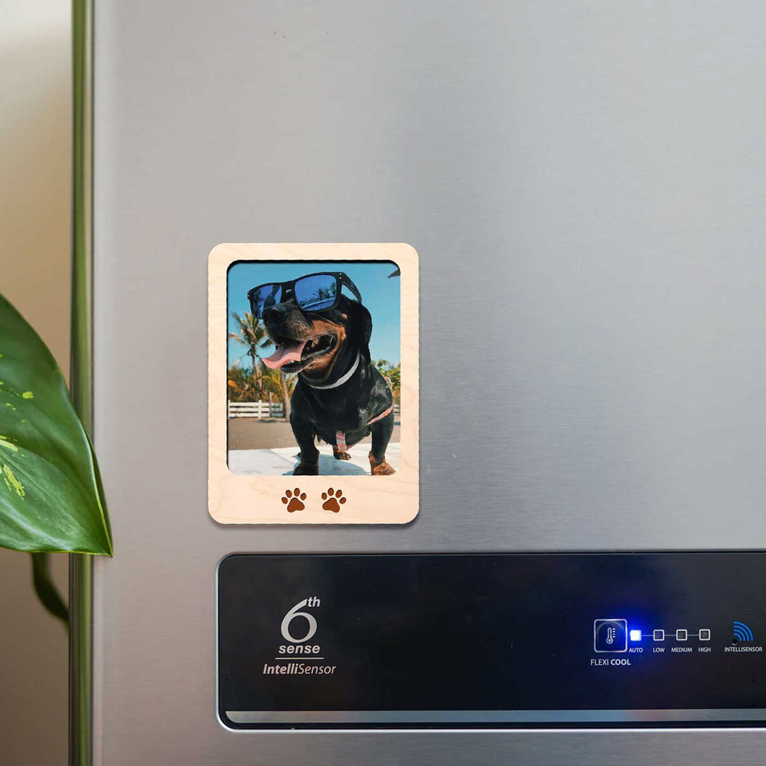 Photo Personalized Printed Pet Paws Theme Wooden Fridge Magnet