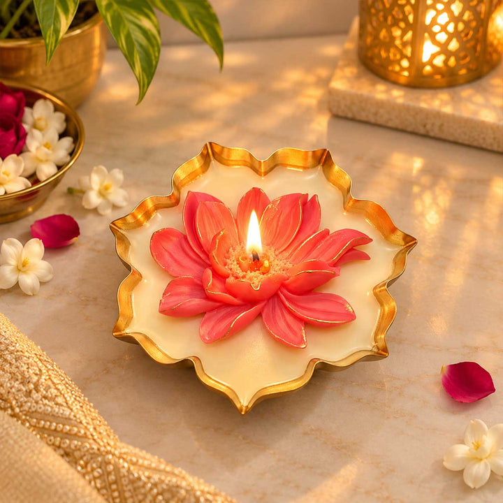 Lotus Iron Urli Soy Wax Candle With Jasmine Fragrance