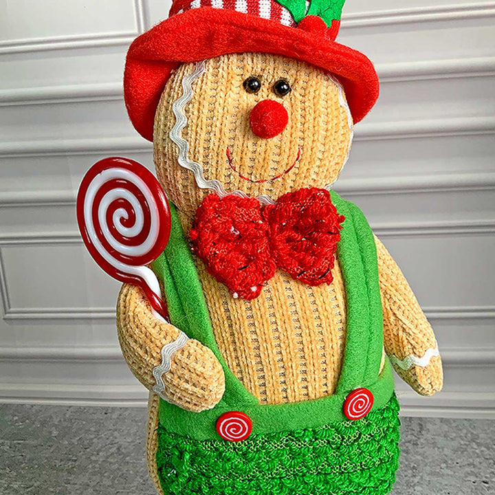 Lollipop Gingerbread Self-Standing Man Woolen Decor For Christmas Table Decoration