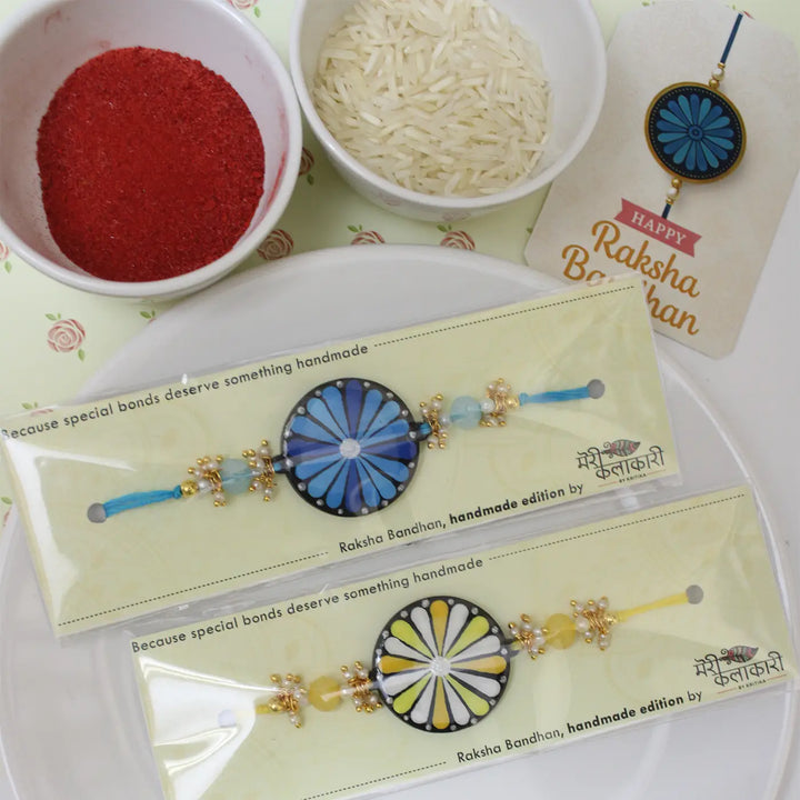 Hand-Painted Dot Mandala Floral Rakhi With Roli Chawal