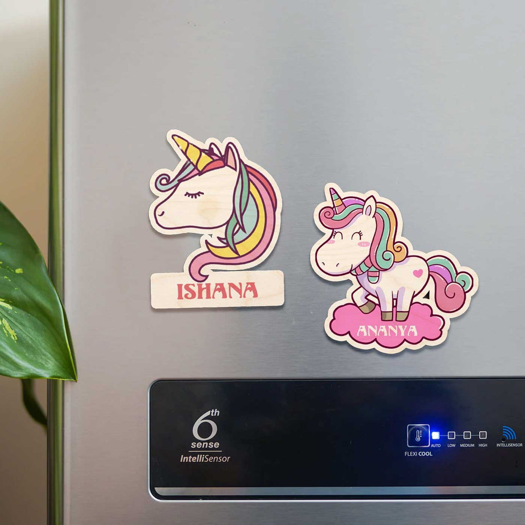 Personalized Printed Unicorn Theme Wooden Fridge Magnet