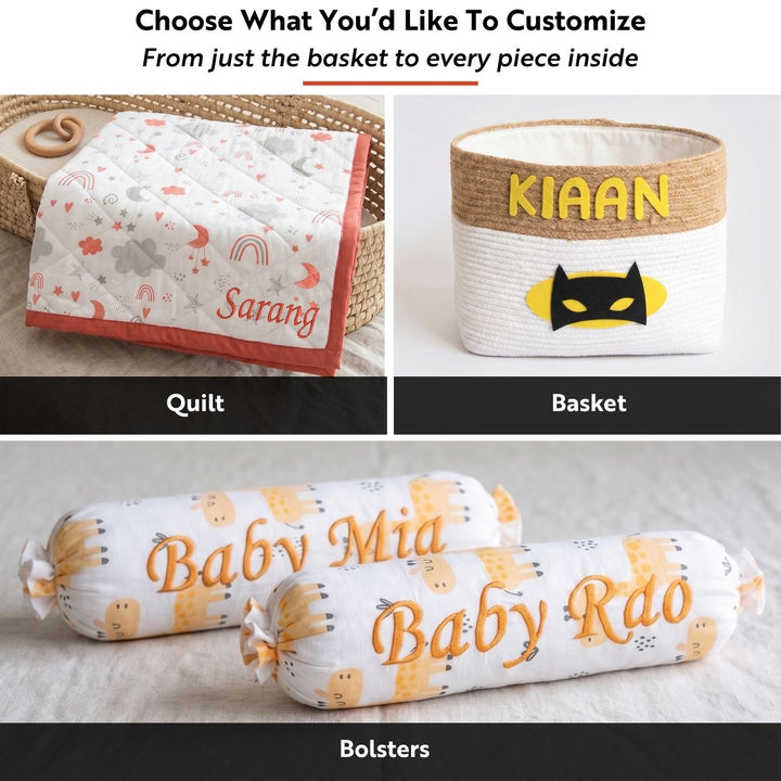 8 Pc | Personalized Unicorn Baby Bedding Gift Basket | 0-4 Years