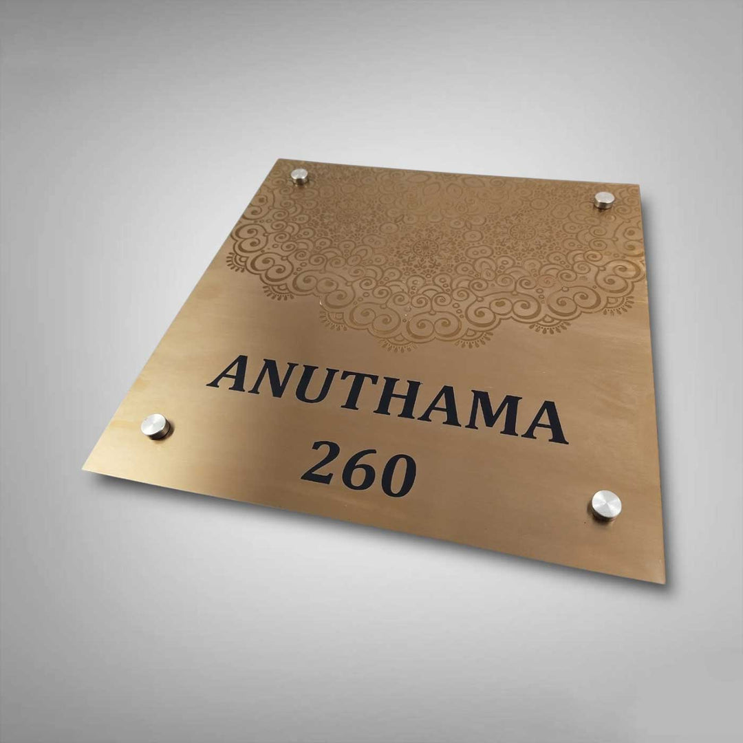 Personalized Engraved Weatherproof Floral Theme Copper Stainless Steel Name Plate