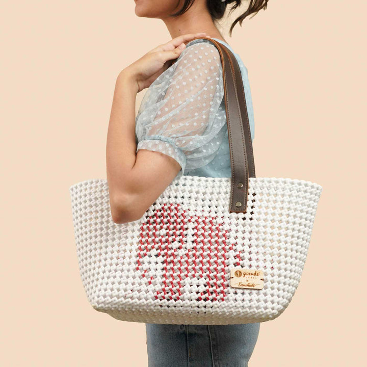 White Elephant Mukhya Knot Handmade Koodai Tote Bag