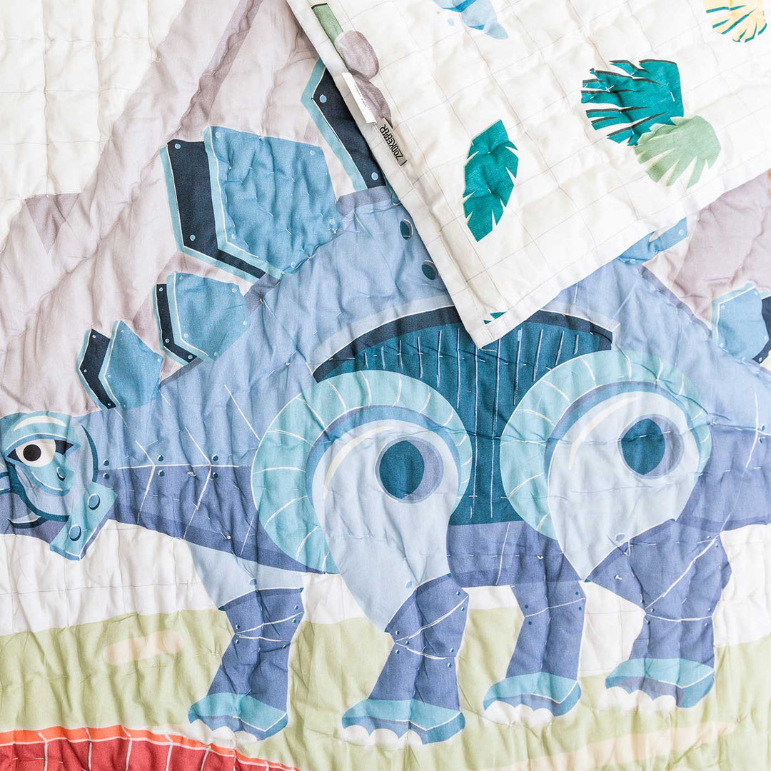 Personalized Dino Goes To School Theme Cotton Quilt For Kids