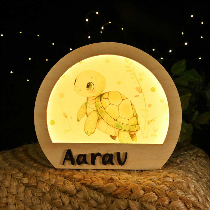 Personalized Turtle Theme Wooden Table Lamp For Kids With 3D Letters