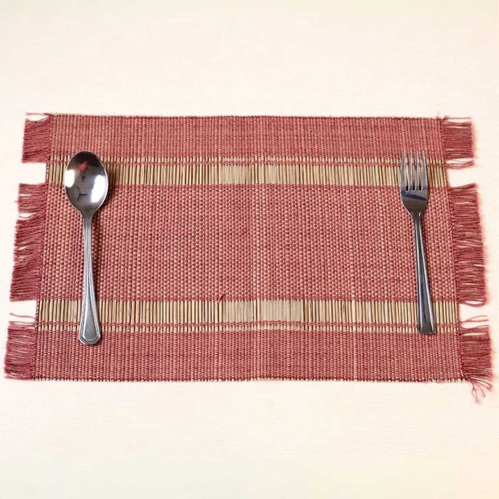 Hand Woven Double Striped Madhurkati Red Table Runner & Table Mat