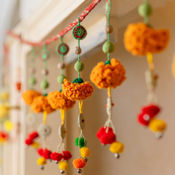 49 Inch | Intricate Realistic Crochet Marigold Tarang Design Cotton Toran