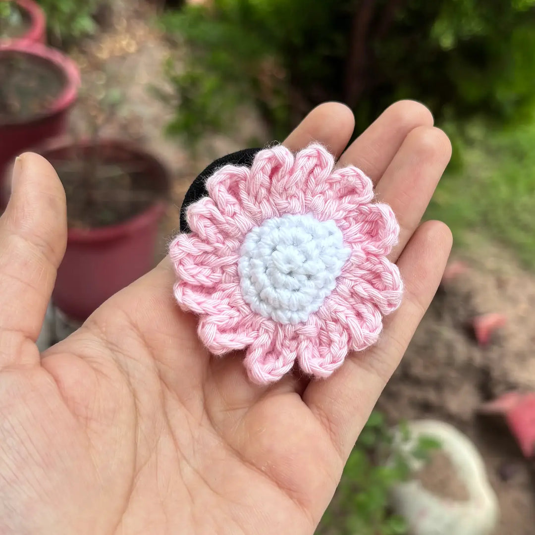 Handmade Crochet White Daisy Flower Design Cotton Hair Tie