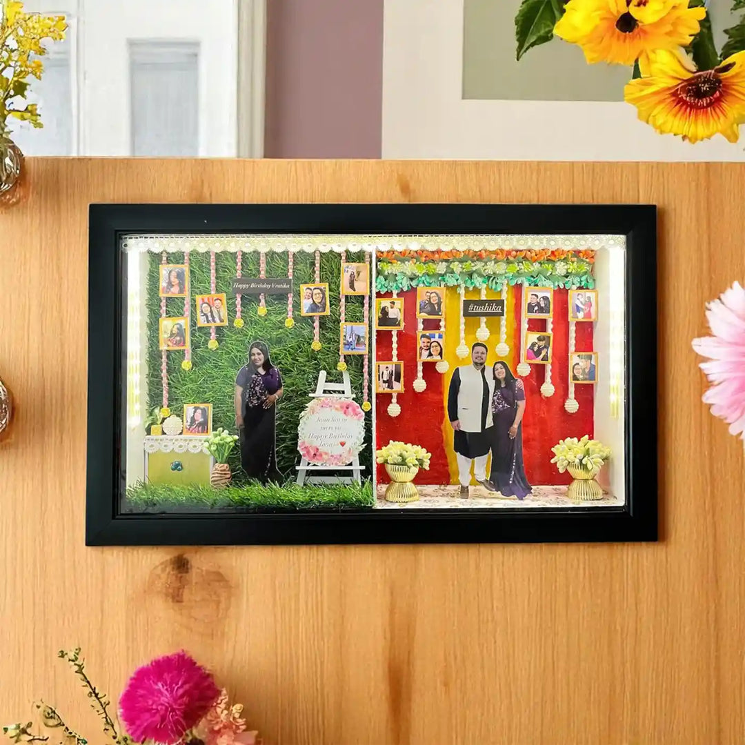 Photo Personalized Handmade Two Partition Design Birthday MDF Wood Decorative Plaque With Lights