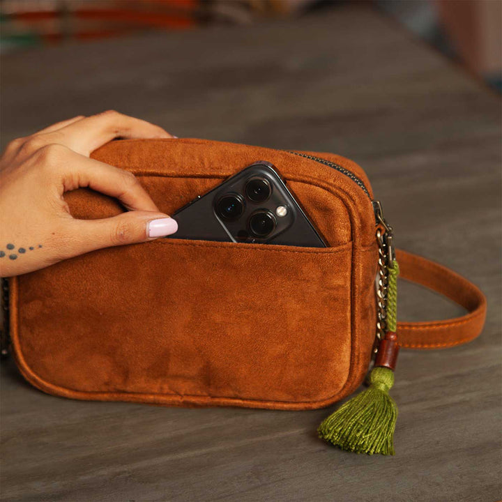 Personalized Embroidered Garden Denim Vegan Suede Sling Bag