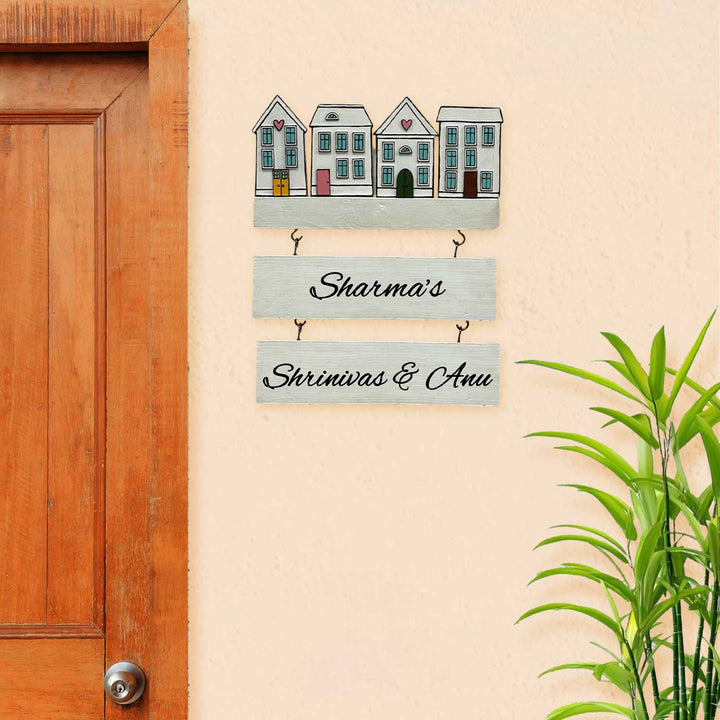 Personalized White Miniature House Wooden Name Plate