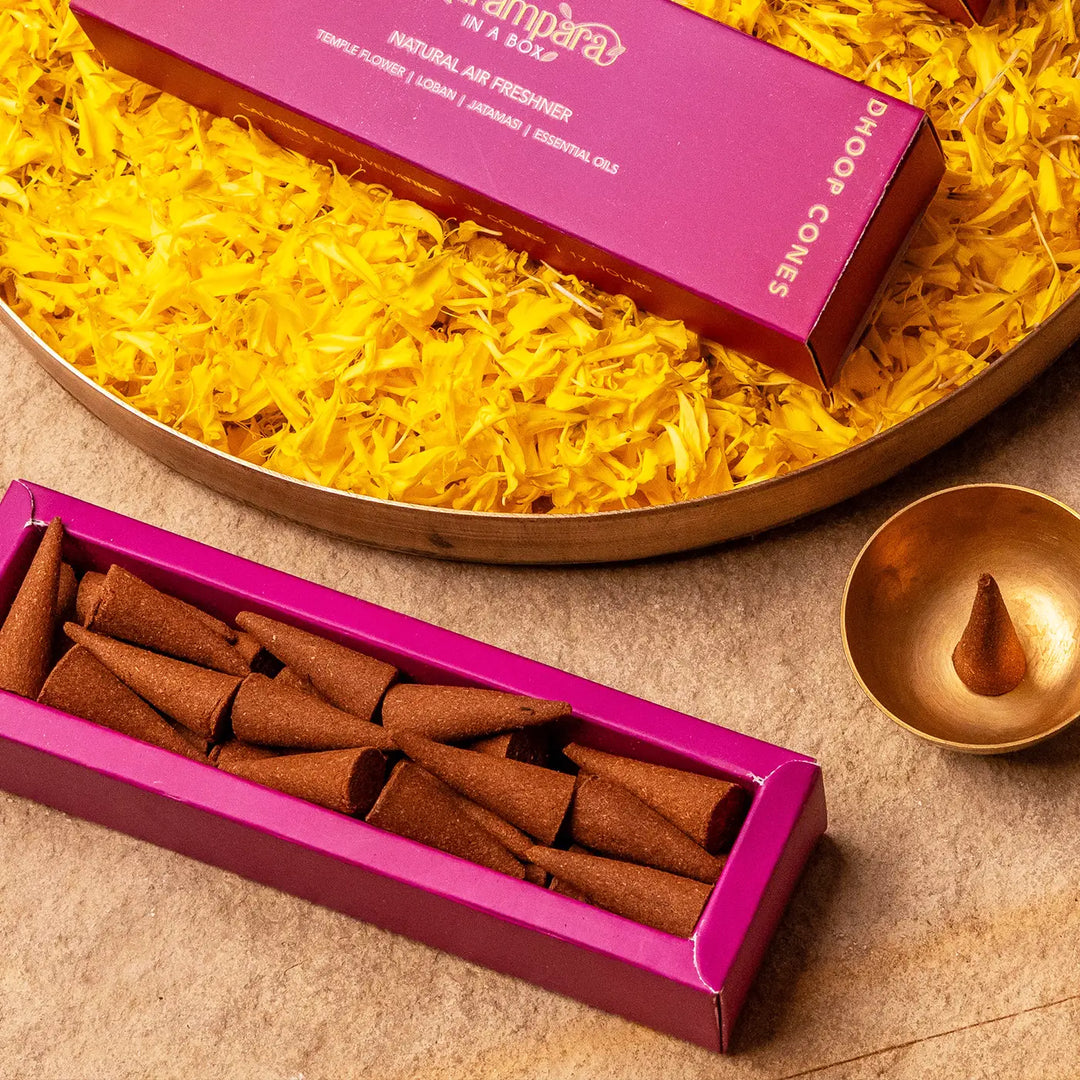 Five Senses in a Box Diwali Gift Hamper | Includes 1 Dry Fruits Jar, 1 Singing Bowl, 1 Jaap Mala, 1 Bouquet, 1 Dhoop Cones Pack