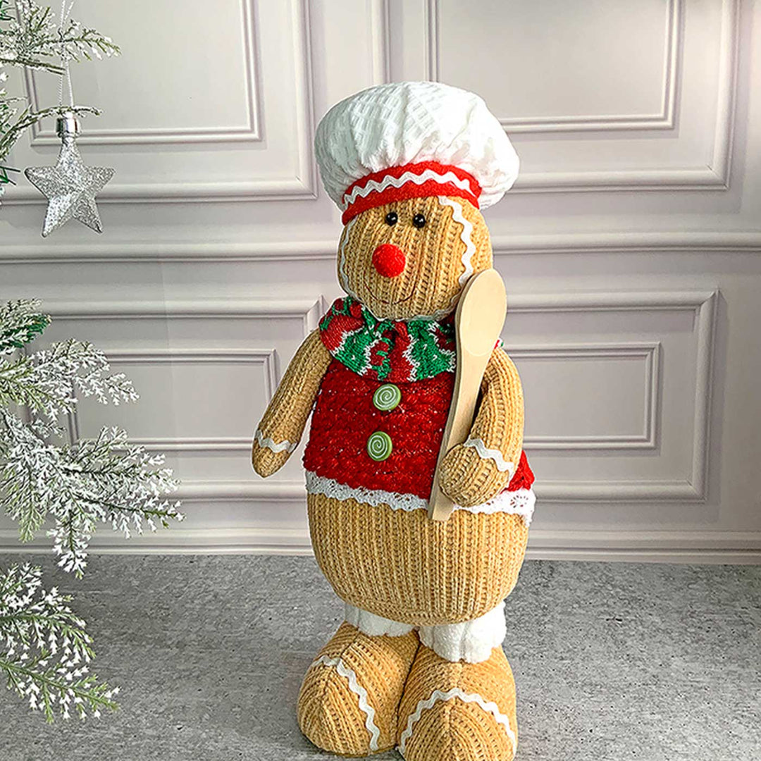 Spoon Gingerbread Self-Standing Man Woolen Decor For Christmas Table Decoration