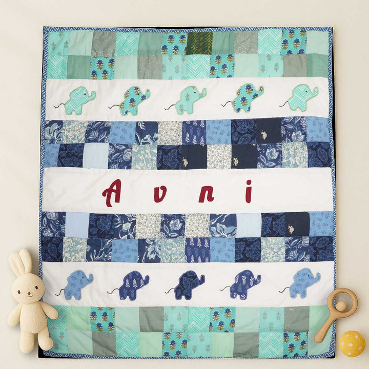 Personalized Elephant Parade Theme Cotton Quilt For Kids