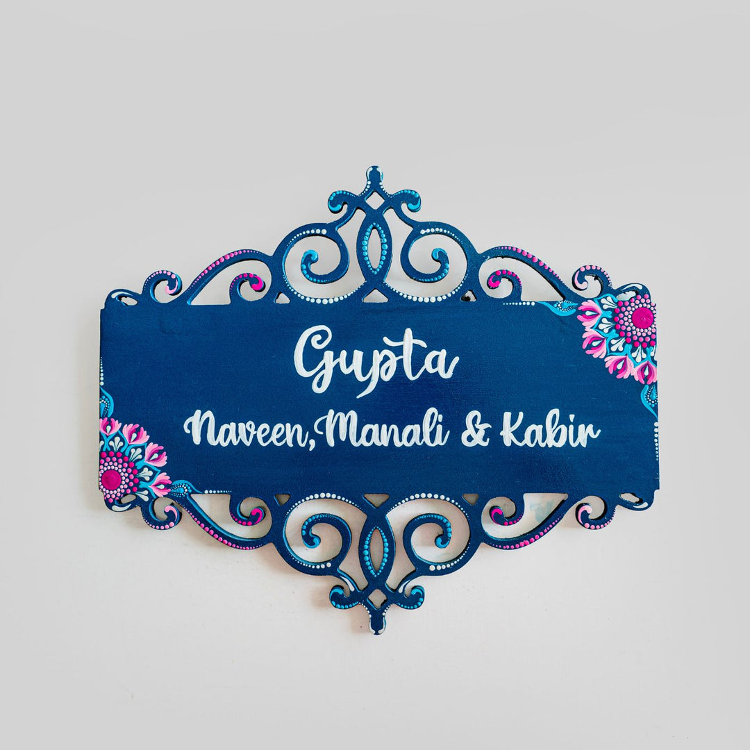 Handcrafted Dot Art Rectangular Name Plate 4 - Front View Showing Personalization