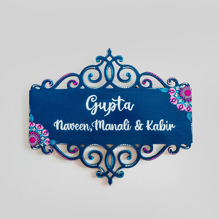 Handcrafted Dot Art Rectangular Name Plate 4 - Front View Showing Personalization