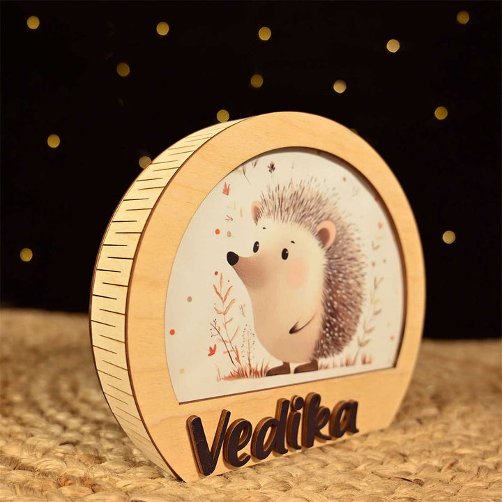 Personalized Hedgehog Theme Wooden Table Lamp For Kids With 3D Letters
