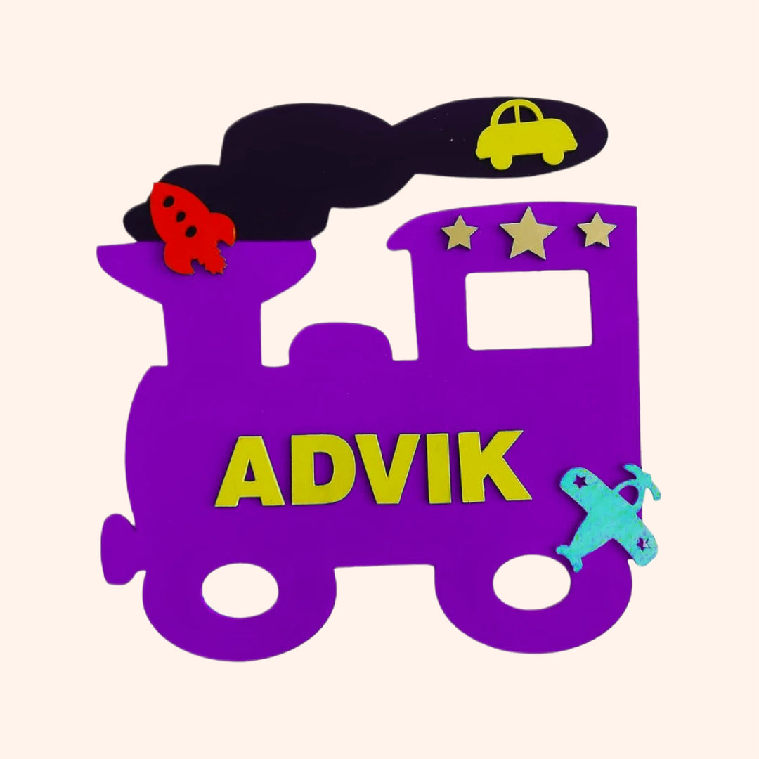 Train Theme Kids Name Plate - Personalization Example Front View