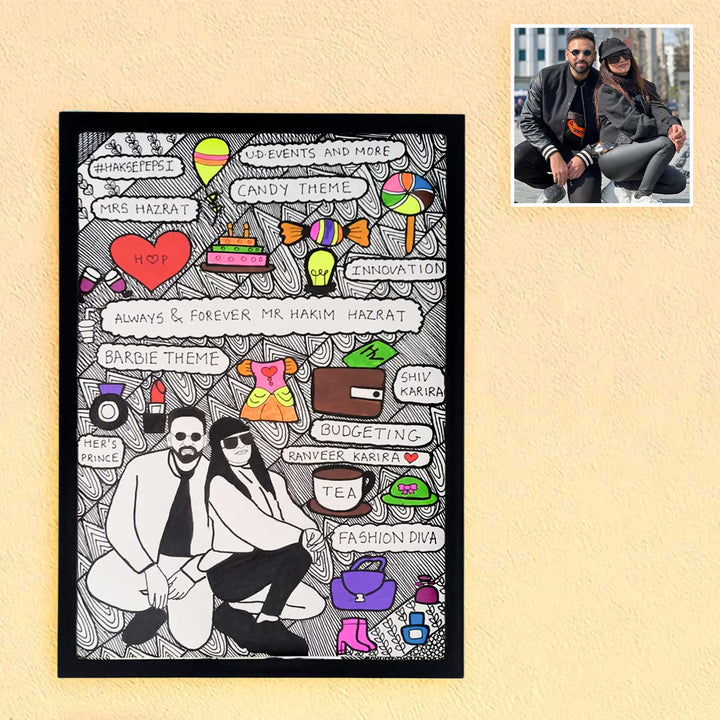 Photo Personalized Doodle Art Couples Multicolour Decorative Plaque