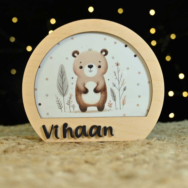 Personalized Bear Theme Wooden Table Lamp For Kids With 3D Letters
