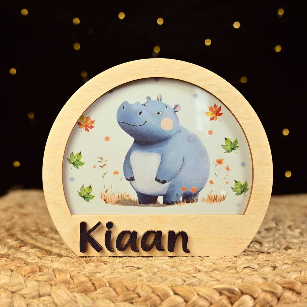 Personalized Hippo Theme Wooden Table Lamp For Kids With 3D Letters