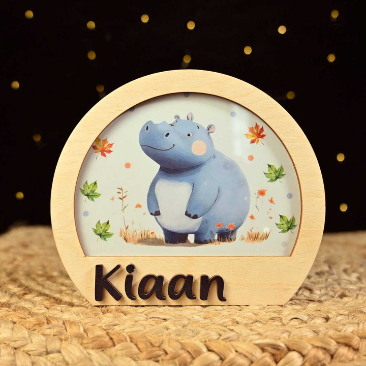 Personalized Hippo Theme Wooden Table Lamp For Kids With 3D Letters