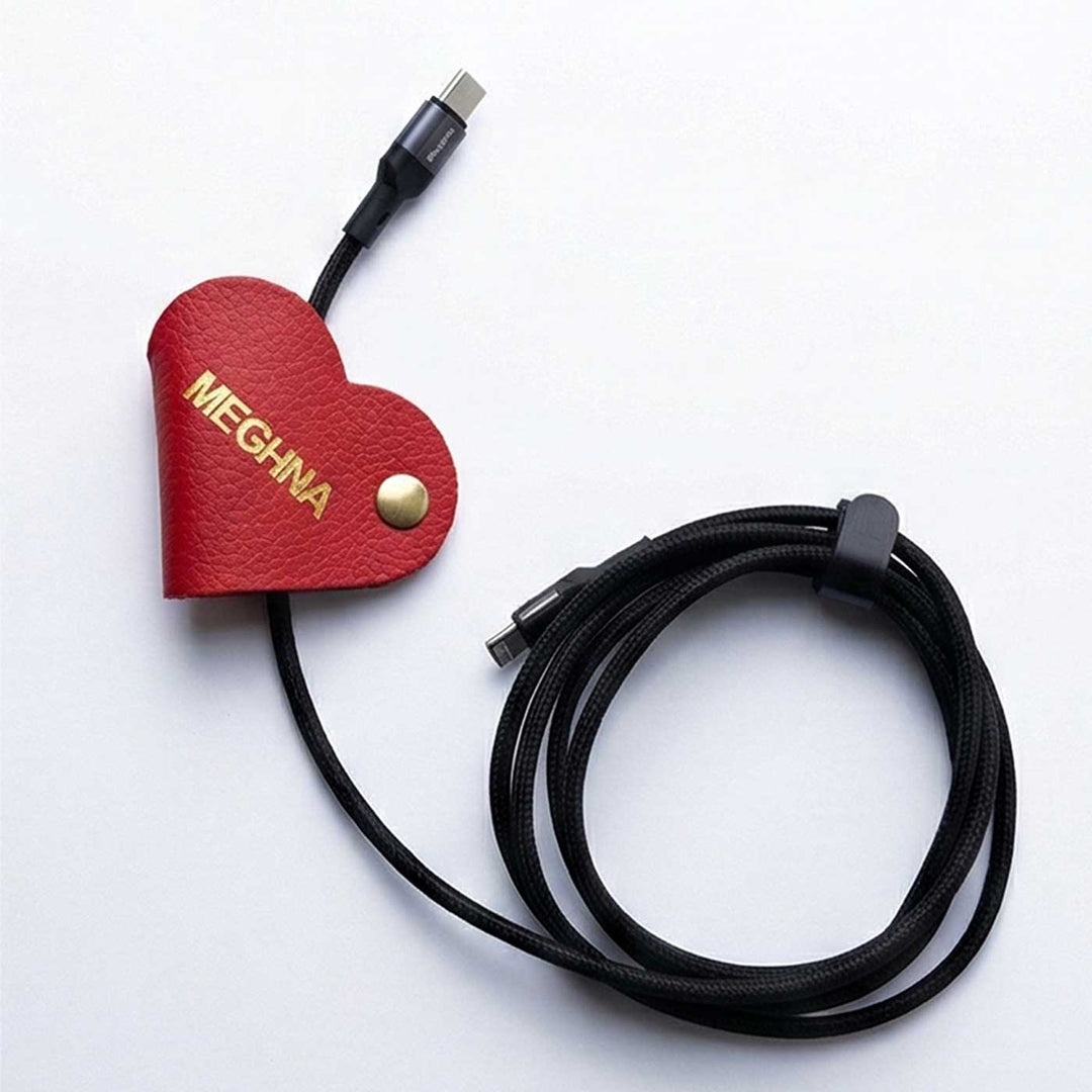 Heart Shaped Red Leather Personalized Cable Manager