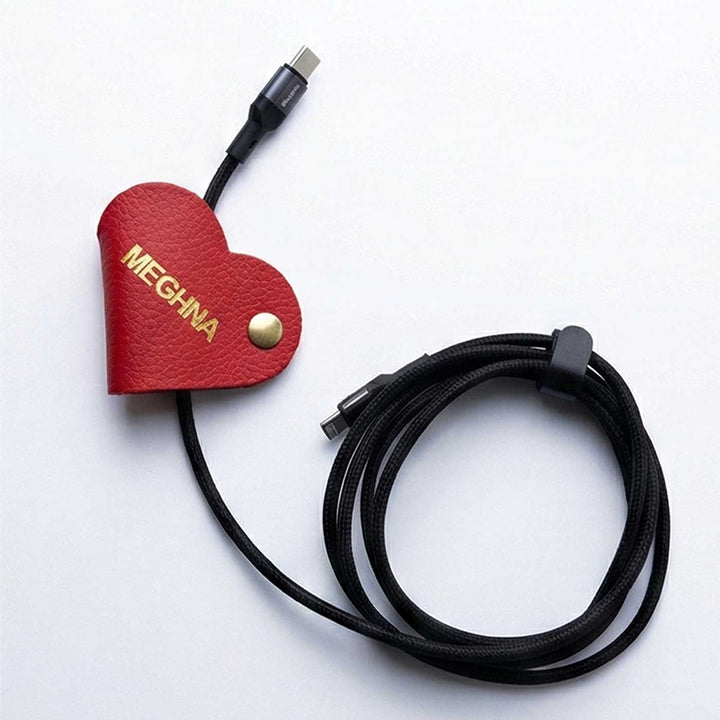 Heart Shaped Red Leather Personalized Cable Manager
