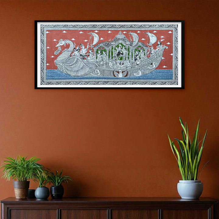 44 x 20 Inch | Handmade Canvas Naukavihaar Painting