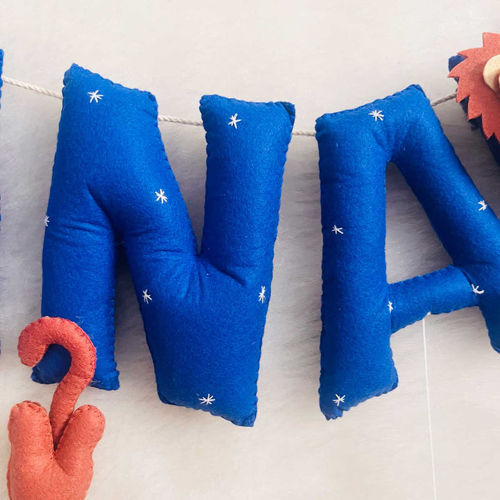 Handcrafted Personalized Animal Kingdom Bunting For Kids - Close-up of Hanging Letter Garland