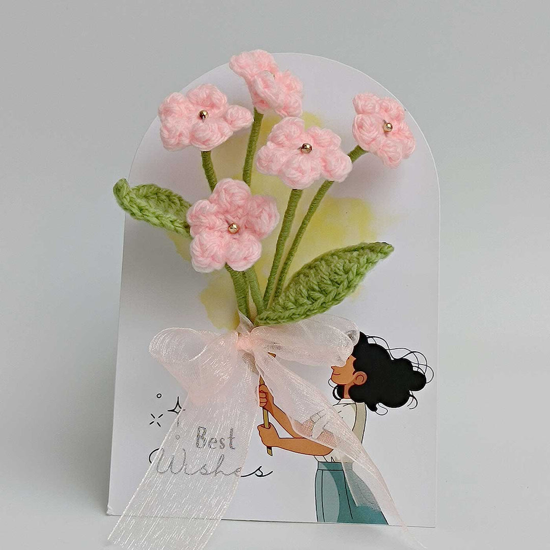 Handmade Crochet 3D Light Pink Floral Greeting Card