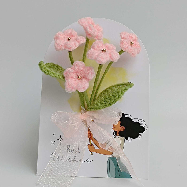 Handmade Crochet 3D Light Pink Floral Greeting Card