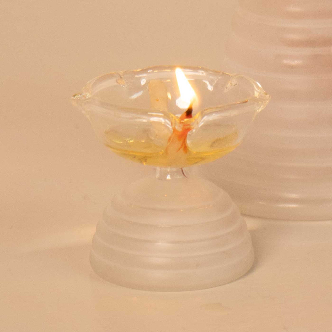 Handmade Clear Frosted Small Borosilicate Glass Oil Lamp / Diya | 2.2 inch