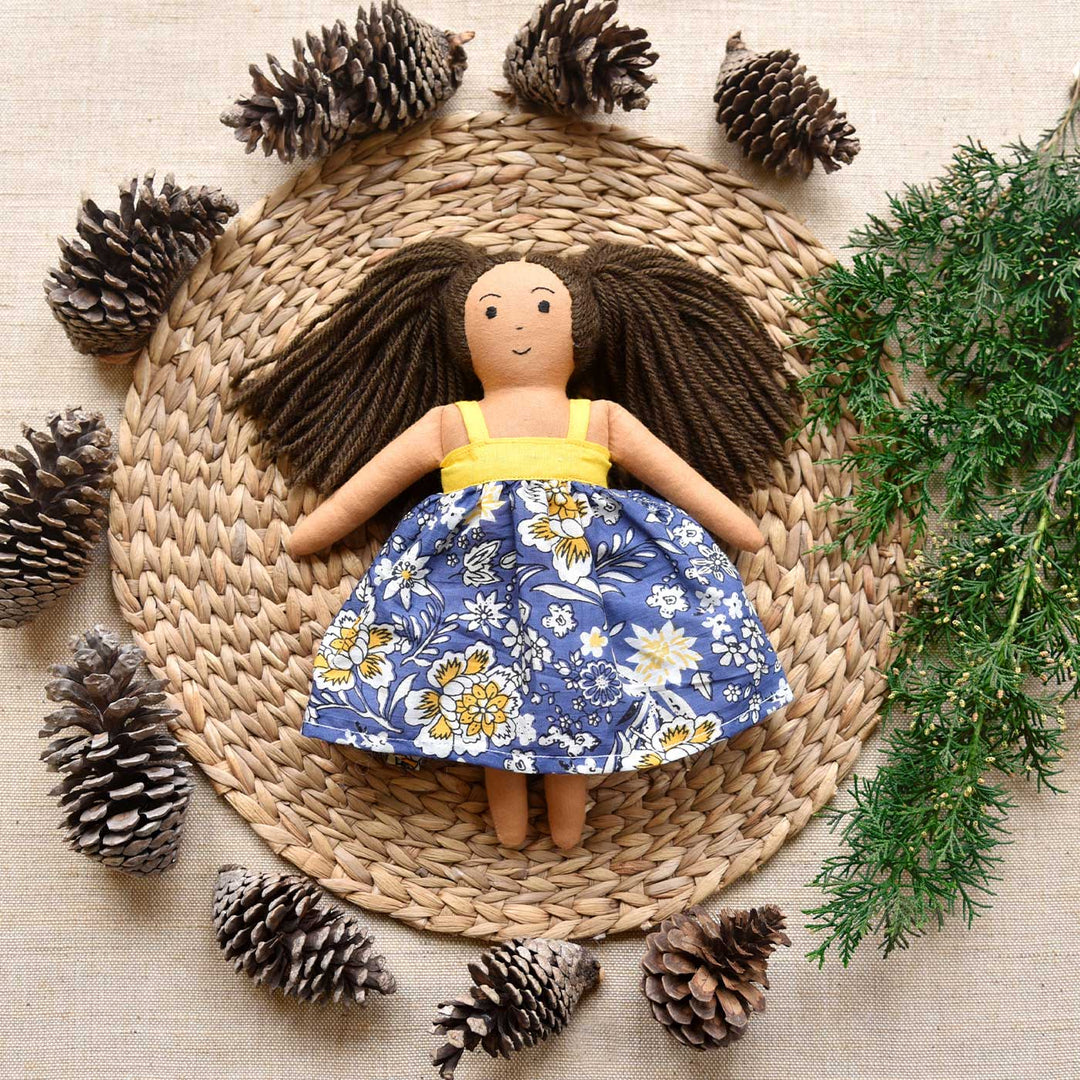 Nilah's (Younger Sister) Mira In Classic Dress | Soft Hand-Stitched Sustainable Indian Play Doll