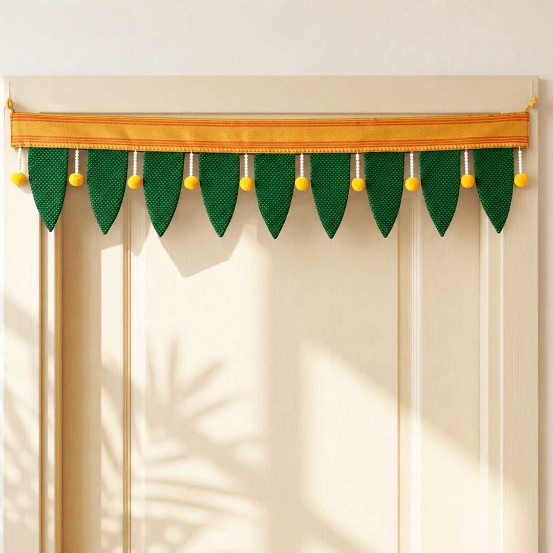 36 / 42 In | Handcrafted Traditional Mango Leaf Silk Fabric Toran For Festive Decor