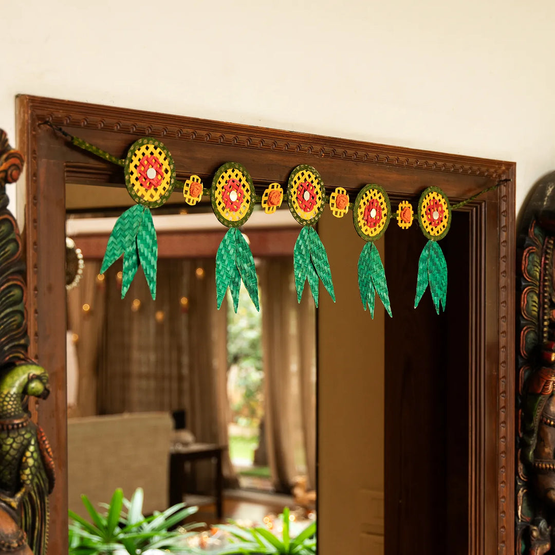 41 In | Multicoloured Mirror Embellished Eco-Friendly Handmade Woven Bamboo Hanging
