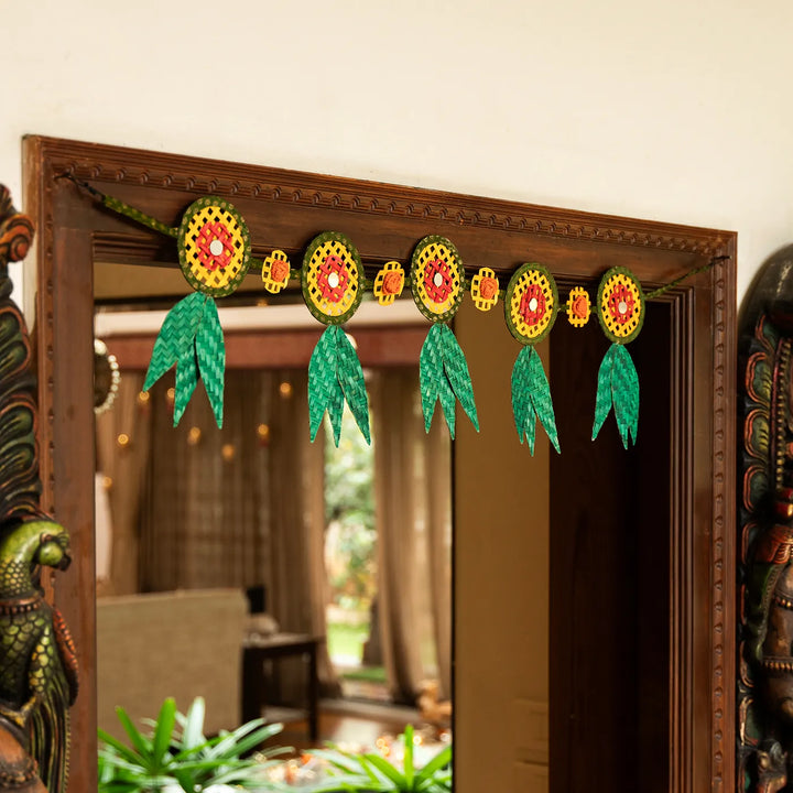 41 In | Multicoloured Mirror Embellished Eco-Friendly Handmade Woven Bamboo Hanging