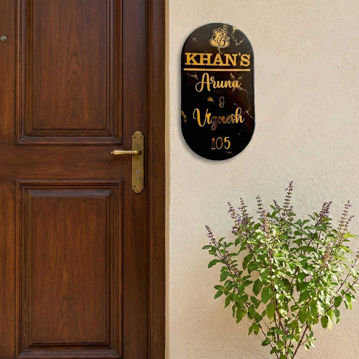 Black Minimal Personalized Marble Effect Oval Resin Name Plate | With 3D Acrylic Letters