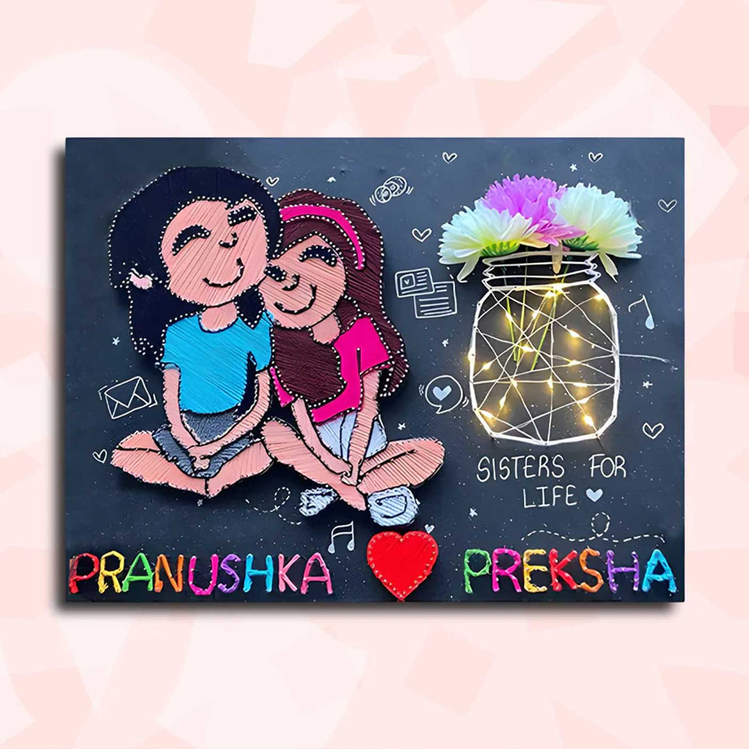 Photo Personalized String Art Cute Sisters Wooden Name Plate
