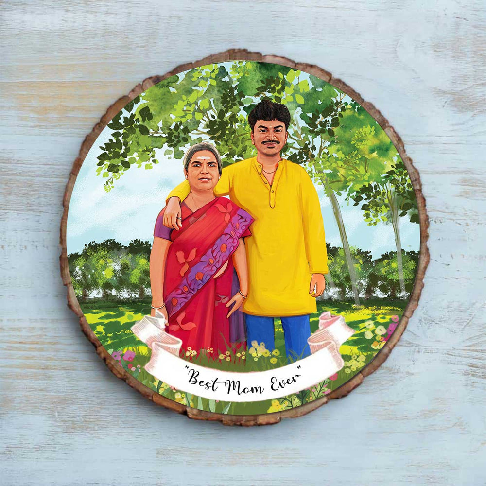 Photo Caricature Bark Nameplate With Stand Copy 5 - Front View Showing Personalized Illustration