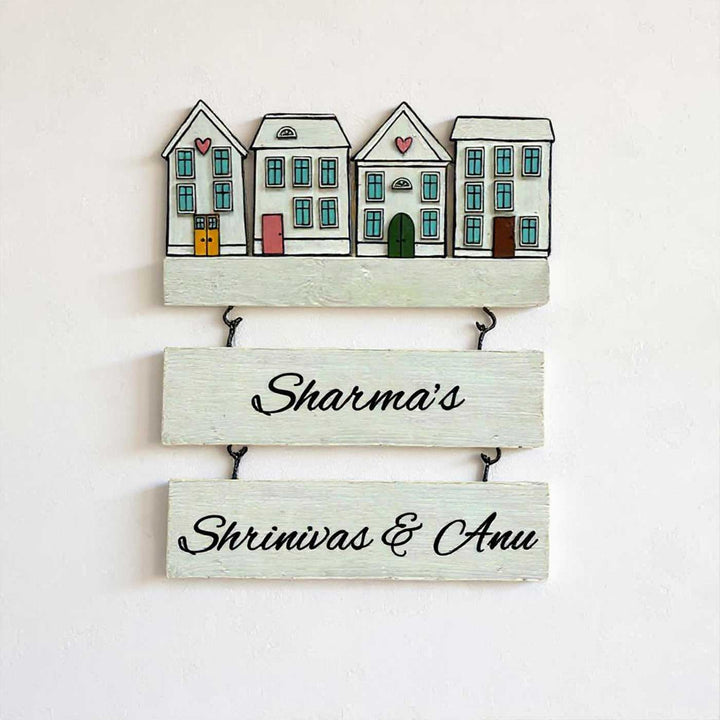 Personalized White Miniature House Wooden Name Plate
