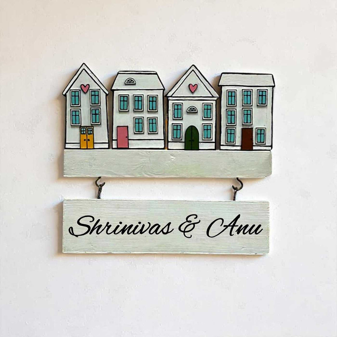 Personalized White Miniature House Wooden Name Plate
