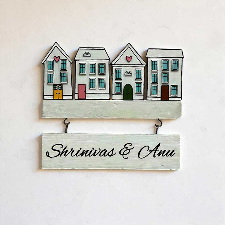 Personalized White Miniature House Wooden Name Plate