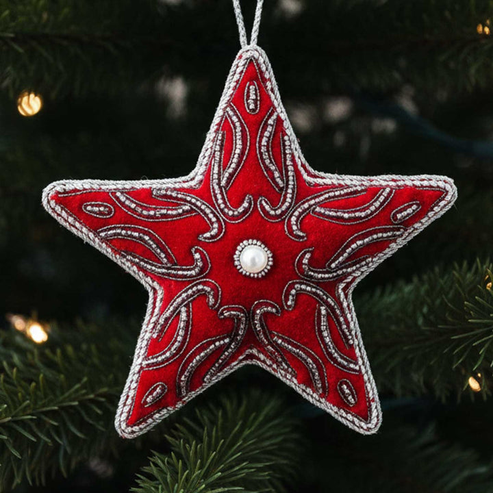 Red Lines Star Cotton Premium Zardozi Ornament